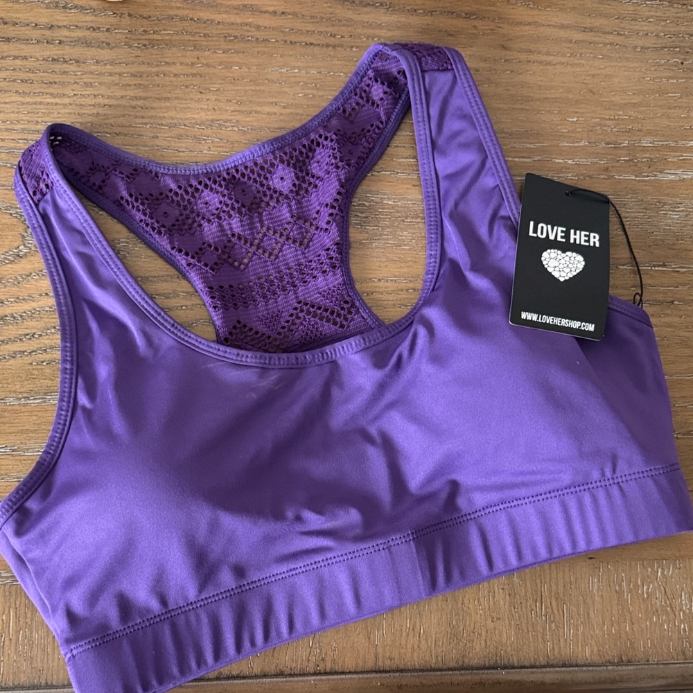 Purple Lace Back Sports Bra